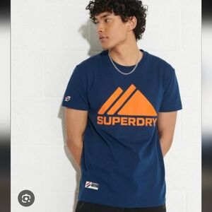 Superdry Men's Navy and Orange T-Shirt Size XXL